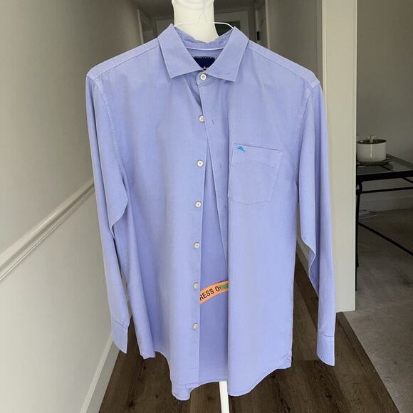Tommy Bahama Button Up Shirt Men M Silk Cotton Periwinkle Blue Coastal Beach Biz - Picture 1 of 10
